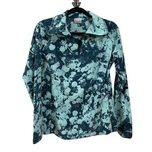 Columbia Half Zip Fleece Pullover Blue Aqua Marble Print Size Large EUC